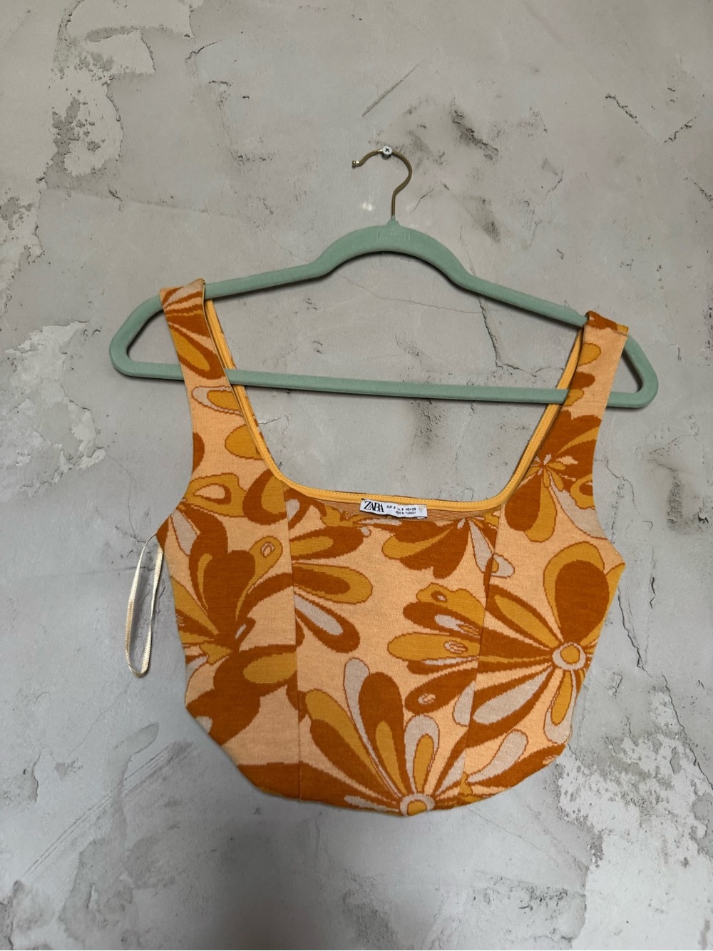 Zara Mustard & Light Orange Floral Knit Tank